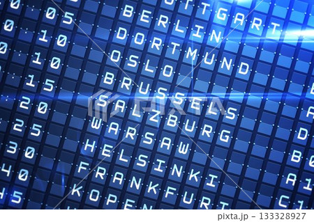 Blue departures board for major cities 133328927