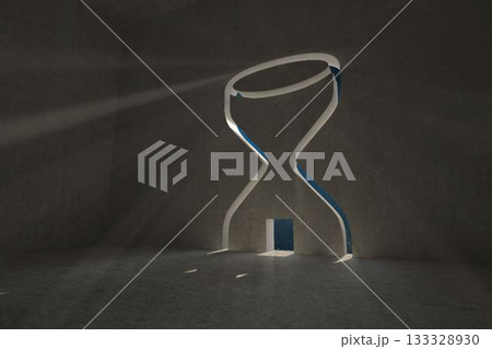 Hourglass door in dark room 133328930