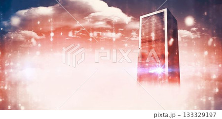 Red network server against cloudy sky Red network server against cloudy sky 133329197