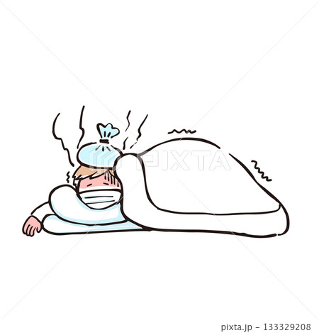 発熱で寝込んでいる人のイラスト 133329208