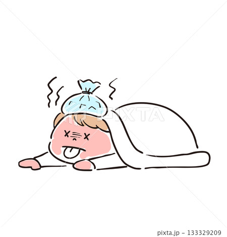 発熱で寝込んでいる人のイラスト 133329209