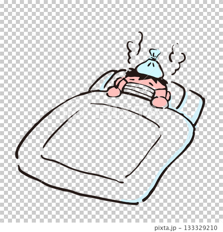 圖：一名發燒的人躺在床上 133329210