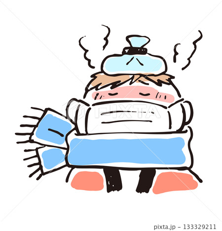 発熱して氷嚢を頭に乗せている体調が悪い人 発熱して氷嚢を頭に乗せている体調が悪い人 133329211