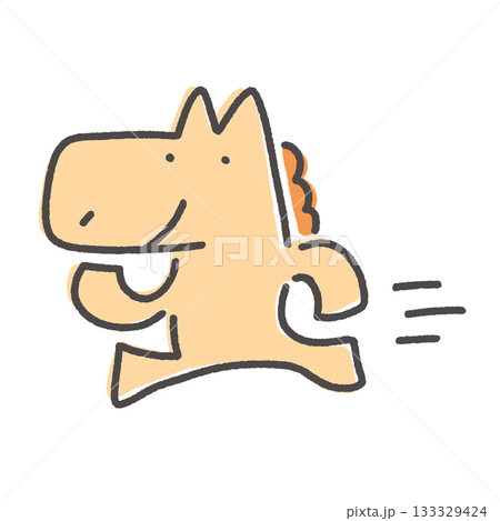 笑顔で走るかわいい馬キャラクター　正月素材　ダッシュ　やる気 133329424