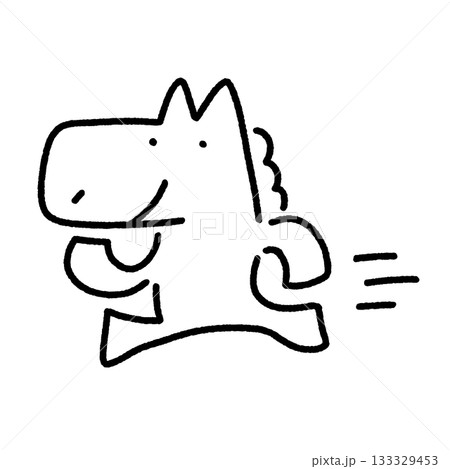 笑顔で走るかわいい馬キャラクター　モノクロ　ダッシュ　やる気 133329453