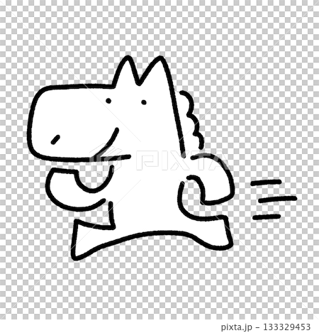 笑顔で走るかわいい馬キャラクター　モノクロ　ダッシュ　やる気 133329453