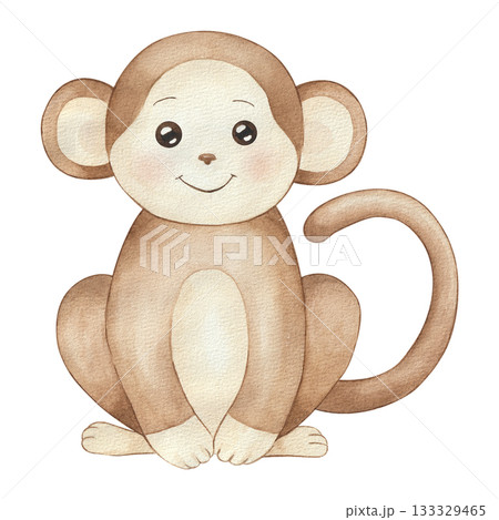 Watercolor Cute cartoon monkey illustration 133329465
