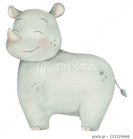 Watercolor Cute cartoon rhinoceros illustration Watercolor Cute cartoon rhinoceros illustration 133329466