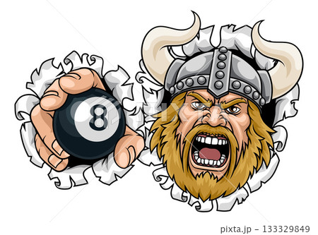 Viking Billiards Pool 8 Black Ball Sports Mascot 133329849