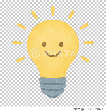 微笑燈泡圖示水彩插畫（靈感，創意） 133329874