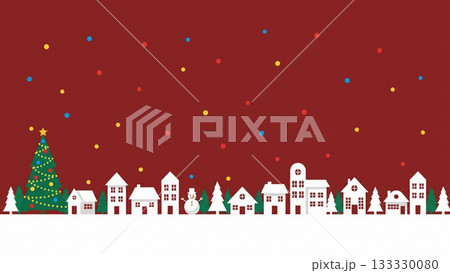 深い赤色の空と雪景色が美しいクリスマス街並みイラスト背景クリスマス, 赤背景, 冬の街並み, 雪景色 133330080