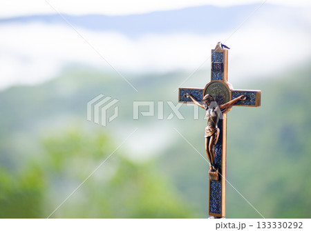 Holy Cross with customizable space for text or message. Christianity concept. Holy Cross with customizable space for text or message. Christianity concept. 133330292