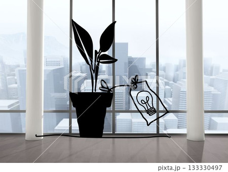 Light bulb plant in room with big windows Light bulb plant in room with big windows 133330497