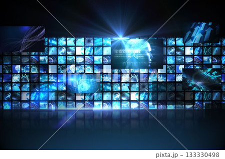 Wall of digital screens in blue Wall of digital screens in blue 133330498