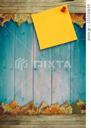 Autumn leaves with yellow note 133330624