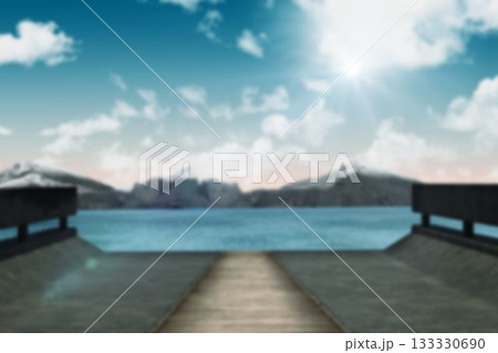 Digitally generated image of lake against cloudy sky 133330690