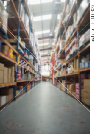 Boxes arranged on rack in warehouse 133330873