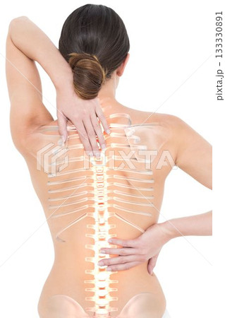 Highlighted spine of woman with back pain Highlighted spine of woman with back pain 133330891