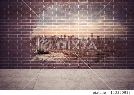 Splash on wall revealing cityscape Splash on wall revealing cityscape 133330932