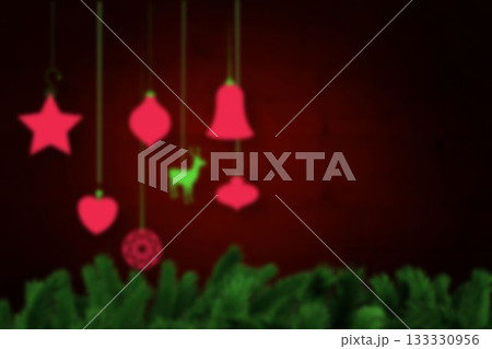 Image of christmas decorations on red background Image of christmas decorations on red background 133330956