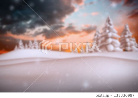 Single large snow-laden evergreen tree is featuring snowflakes and snowdrifts in flat vector design Single large snow-laden evergreen tree is featuring snowflakes and snowdrifts in flat vector design 133330987