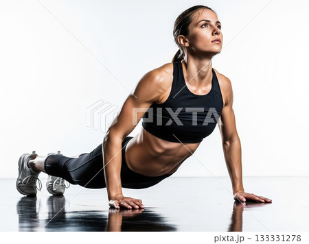 Strong feminine body captured in sleek posture Strong feminine body captured in sleek posture 133331278