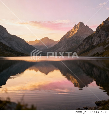 湖に映る山 133331424