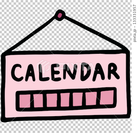 Cute hand drawn illustration of hanging calendar on a wall for decoration, furniture, house, interior, room design, living room, bedroom, hobbies, lifestyle, sticker, interior 133331957