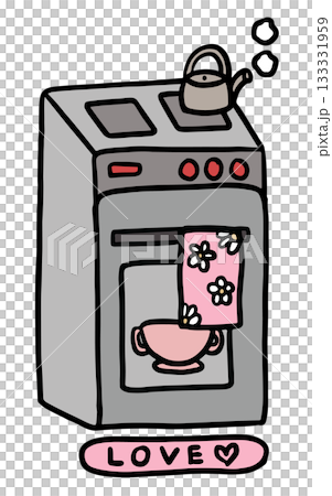 Cute hand drawn illustration of oven, hanging towel, tea pot on stove, soup pot for kitchenware, cooking, baking, kitchen room, interior, home appliances, home sweet home, decoration, icon, stickers Cute hand drawn illustration of oven, hanging towel, tea pot on stove, soup pot for kitchenware, cooking, baking, kitchen room, interior, home appliances, home sweet home, decoration, icon, stickers 133331959