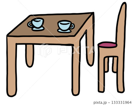 Cute hand drawn illustrations of table, chair and tea cups for kitchen, kitchenware, home design, housing, living room, furniture, relax, weekends, hobbies, leisure, department store, interior design Cute hand drawn illustrations of table, chair and tea cups for kitchen, kitchenware, home design, housing, living room, furniture, relax, weekends, hobbies, leisure, department store, interior design 133331964