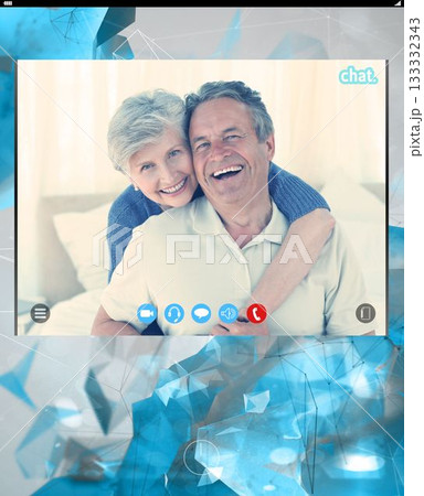 Portrait of cheerful senior woman embracing man on computer screen during video call Portrait of cheerful senior woman embracing man on computer screen during video call 133332343