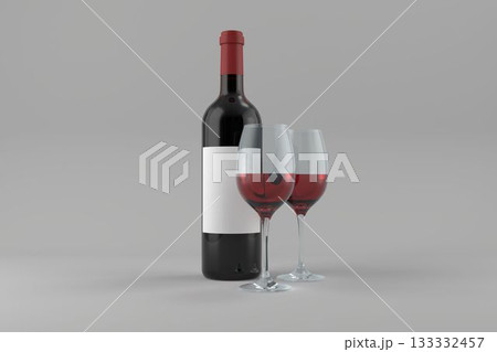 Alcohol bottle with half full wineglasses 133332457