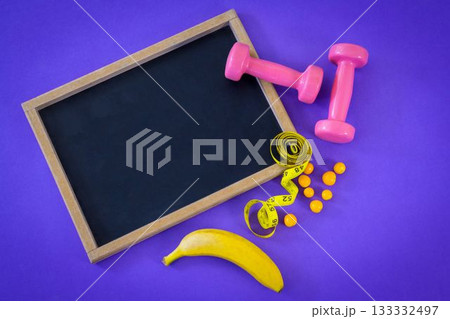 Black board with meter and banana Black board with meter and banana 133332497