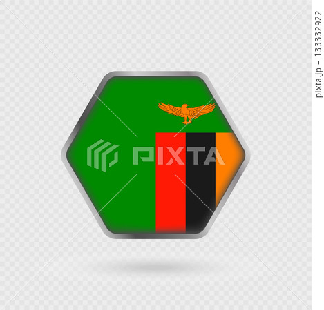 Zambia flag in a hexagon frame. 133332922