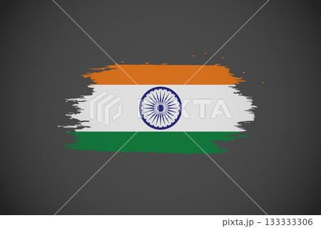 Grunge Brush Stroke Flag of India (Tiranga) with Ashoka Chakra on Dark Background. 133333306