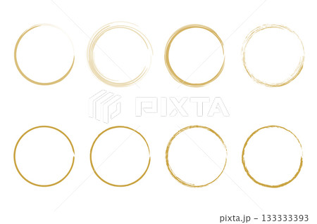Set of Eight Gold Brush Stroke Circle Frames and Ring Borders. 133333393