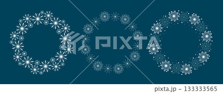 Vector round frames of white snowflakes set 133333565