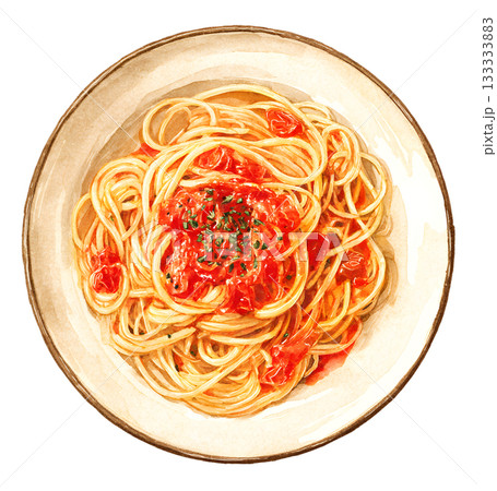 水彩_トマトソーススパゲッティ（パスタ）_上から 133333883