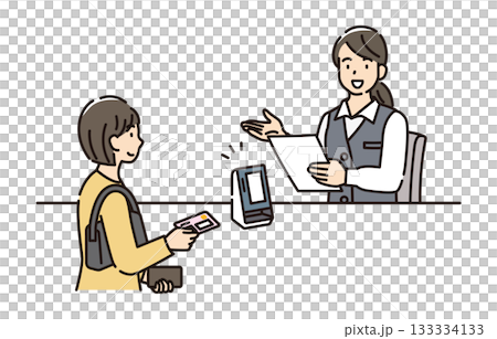 A woman presenting her My Number card at the reception desk 133334133