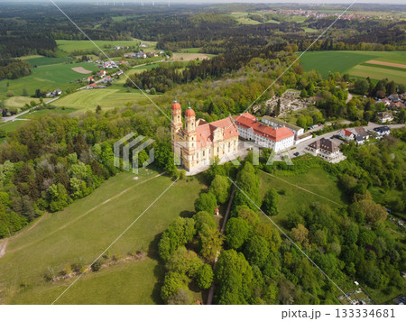 Stunning aerial view of Castle Ellwangen,showcasing its historic architecture Stunning aerial view of Castle Ellwangen,showcasing its historic architecture 133334681