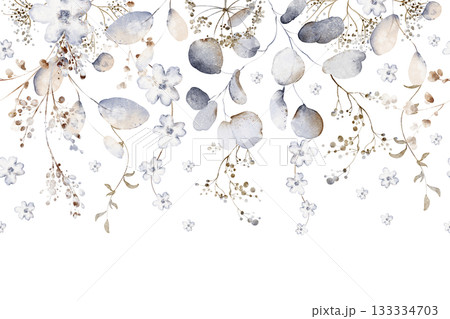 Watercolor Eucalyptus Seamless Botanical Border Watercolor Eucalyptus Seamless Botanical Border 133334703