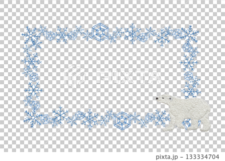 [Snowflake and polar bear square frame] Hand embroidery illustration material 133334704
