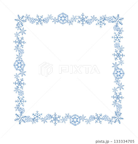 【雪の結晶の四角枠】手刺繍イラスト素材 133334705