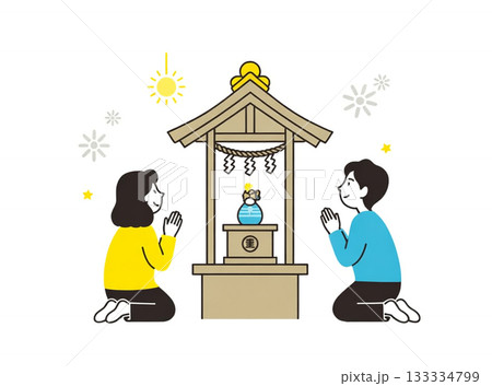 宝くじの当選を願って神社で祈る人々 133334799