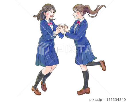 手を取り合う女子学生2人のイラスト 133334840