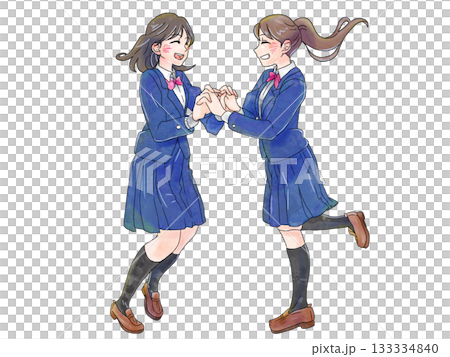 Illustration of two female students holding hands Illustration of two female students holding hands 133334840