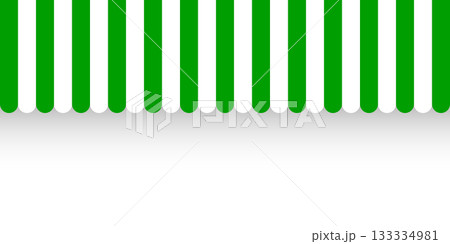 Shop sunshade. Realistic striped cafe awning. Outdoor market tent. Roof canopy. Summer street store. Vector illustration 133334981