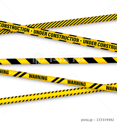Barricade construction tape. Colorful police warning line, brightly colored danger or hazard stripe, ribbon. Restricted area, zone. Attention symbol. Vector illustration Barricade construction tape. Colorful police warning line, brightly colored danger or hazard stripe, ribbon. Restricted area, zone. Attention symbol. Vector illustration 133334992