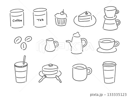 シンプルなカフェイラストのセット シンプルなカフェイラストのセット 133335123