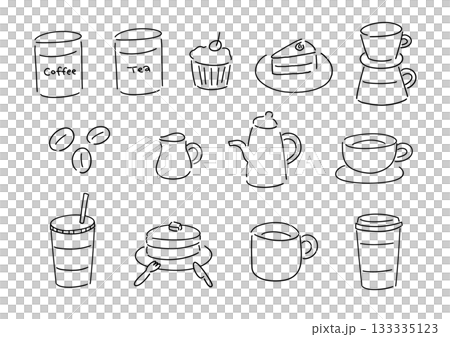 シンプルなカフェイラストのセット シンプルなカフェイラストのセット 133335123